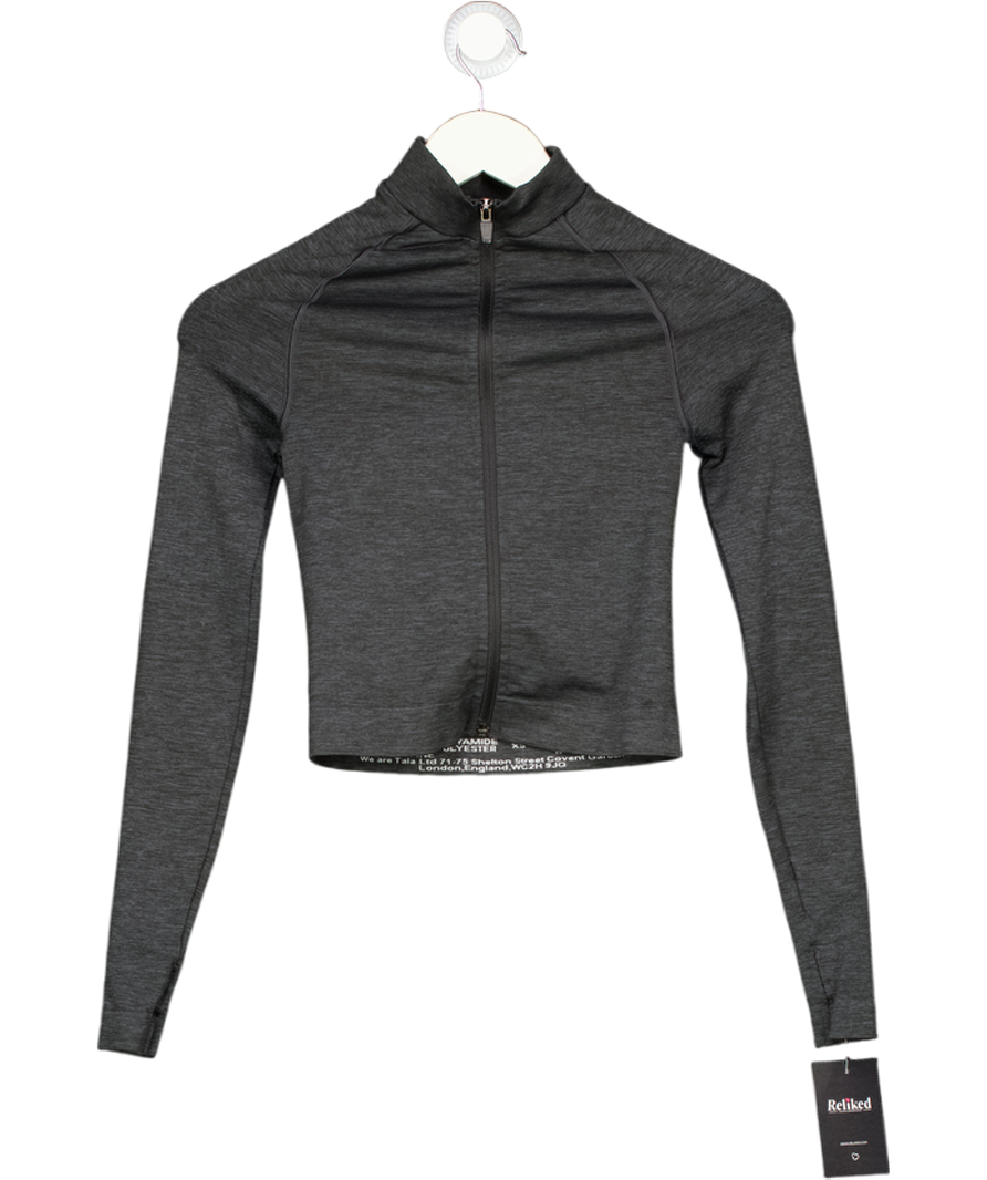 T/ALA Grey Cropped Zip Through Long Sleeve Active Top UK XS