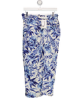 H&M White & Blue Floral Linen Blend Tie Front Midi Skirt UK 12