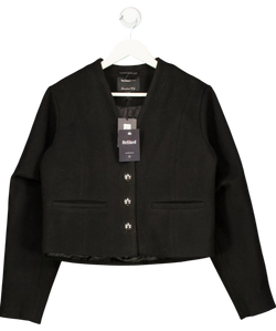 River Island Black Collarless Button Up Jacket UK 12