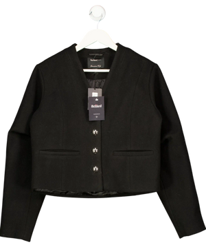 River Island Black Collarless Button Up Jacket UK 12