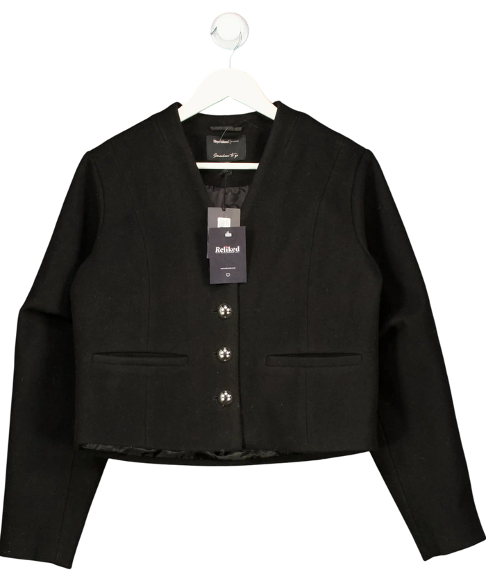 River Island Black Collarless Button Up Jacket UK 12