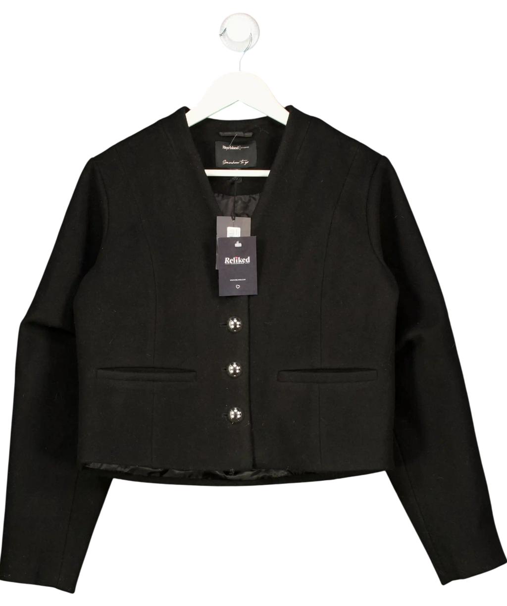 River Island Black Collarless Button Up Jacket UK 12