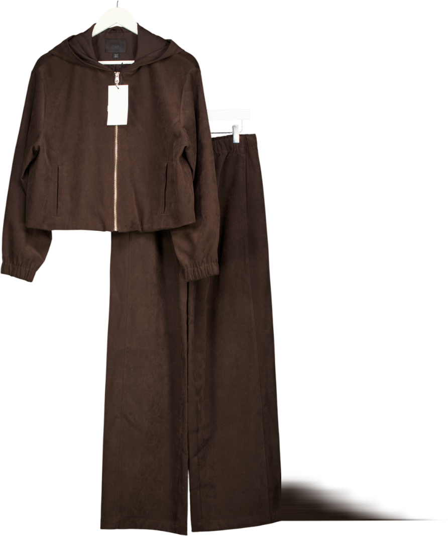 ZARA 2-piece Chocolate Brown  Suede Feel Hooded Top (uk S) And Wide Leg Trousers UK M