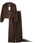 ZARA 2-piece Chocolate Brown  Suede Feel Hooded Top (uk S) And Wide Leg Trousers UK M