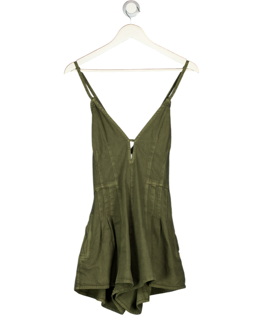 FREE PEOPLE Khaki Green Cotton Tie-back Romper Playsuit UK S