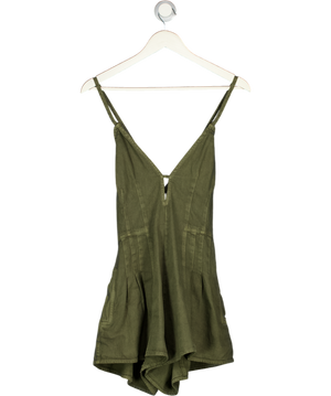 FREE PEOPLE Khaki Green Cotton Tie-back Romper Playsuit UK S