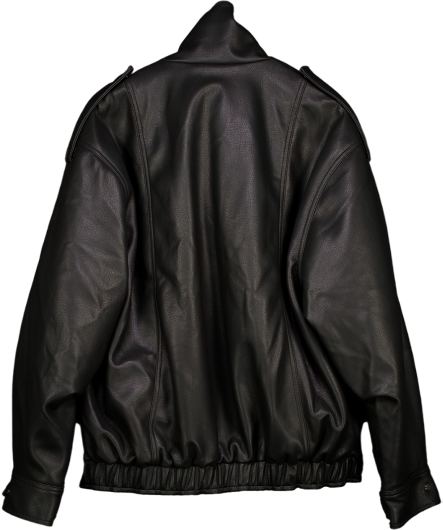 THE COUTURE CLUB Black Faux Leather Funnel Neck Jacket UK M