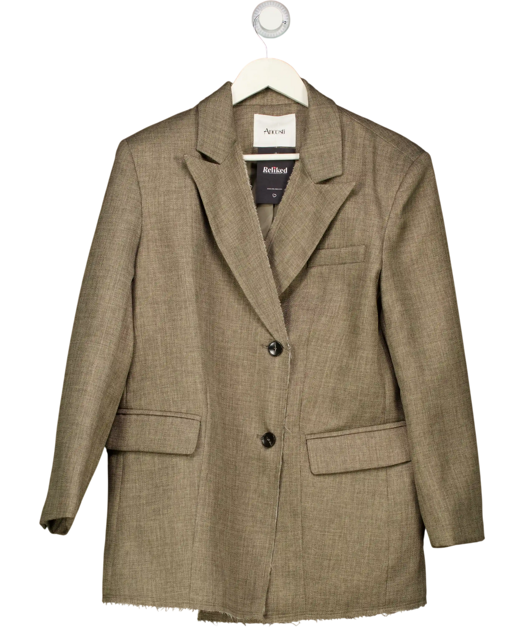Ancosti Grey Oversized Textured Raw Edge Blazer UK S