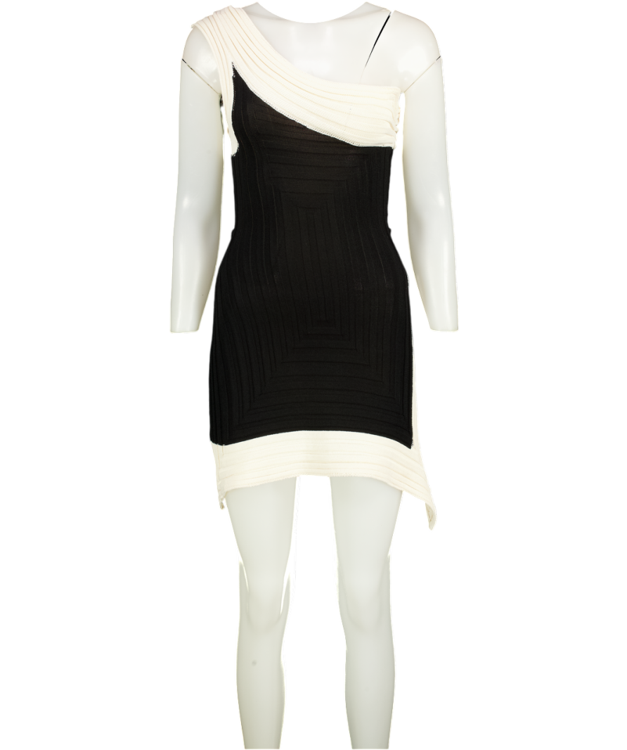 MURCI Black / Cream Cove Asymmetric Hem Mini Dress UK 6