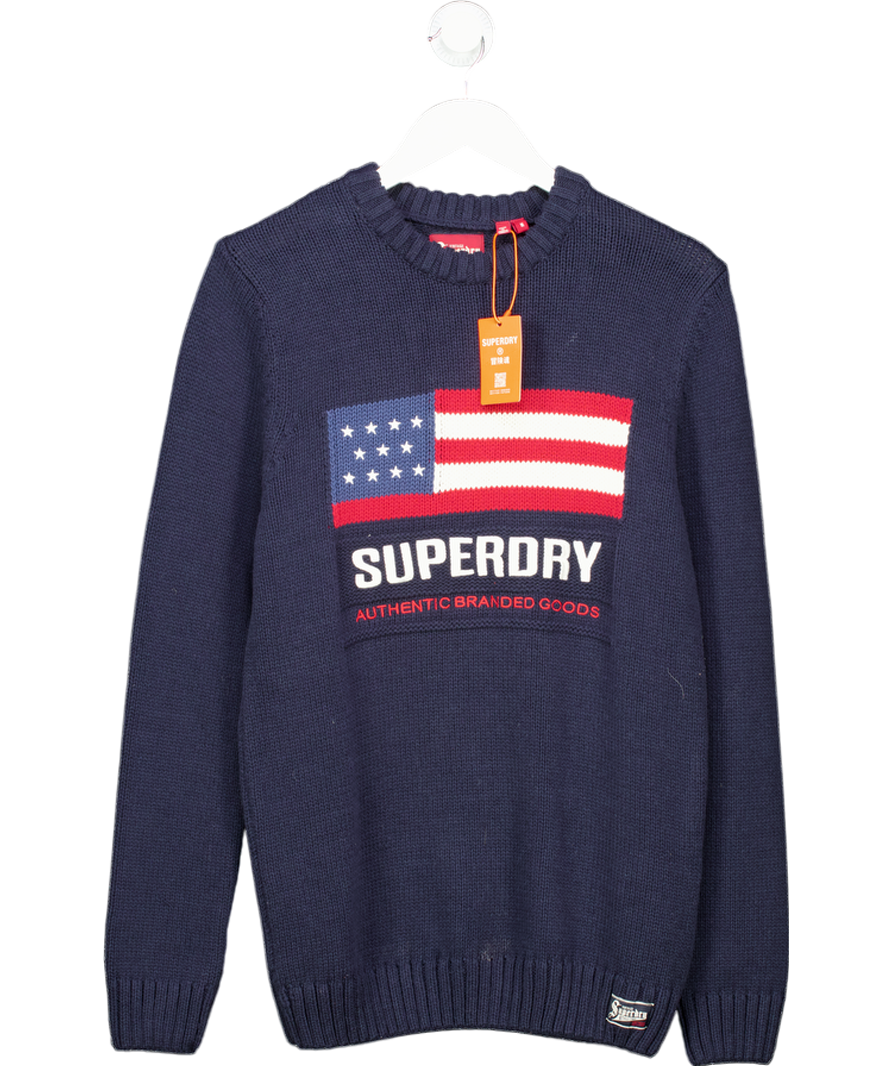 Superdry Blue Oversized Vintage Athletic Knit Jumper UK M