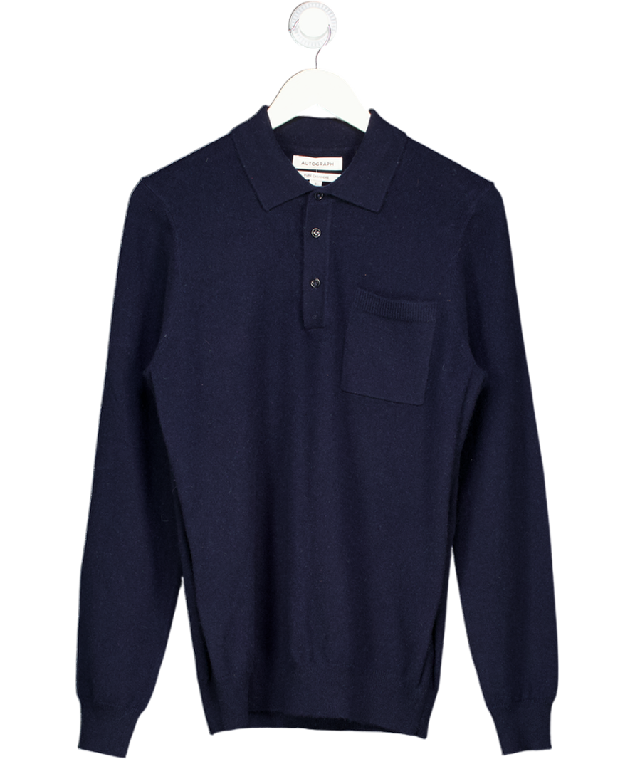 M&S AUTOGRAPH Navy Blue 100% Cashmere Polo Jumper UK S
