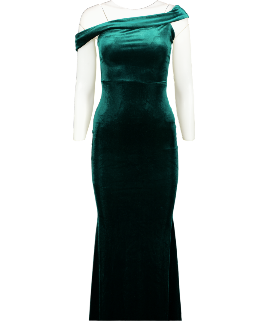 Club L Green Velvet Twisted Asymmetric Midi Dress UK 8