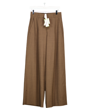 Lilysilk Brown Front-pleated Silk-wool Blend Trousers UK 6