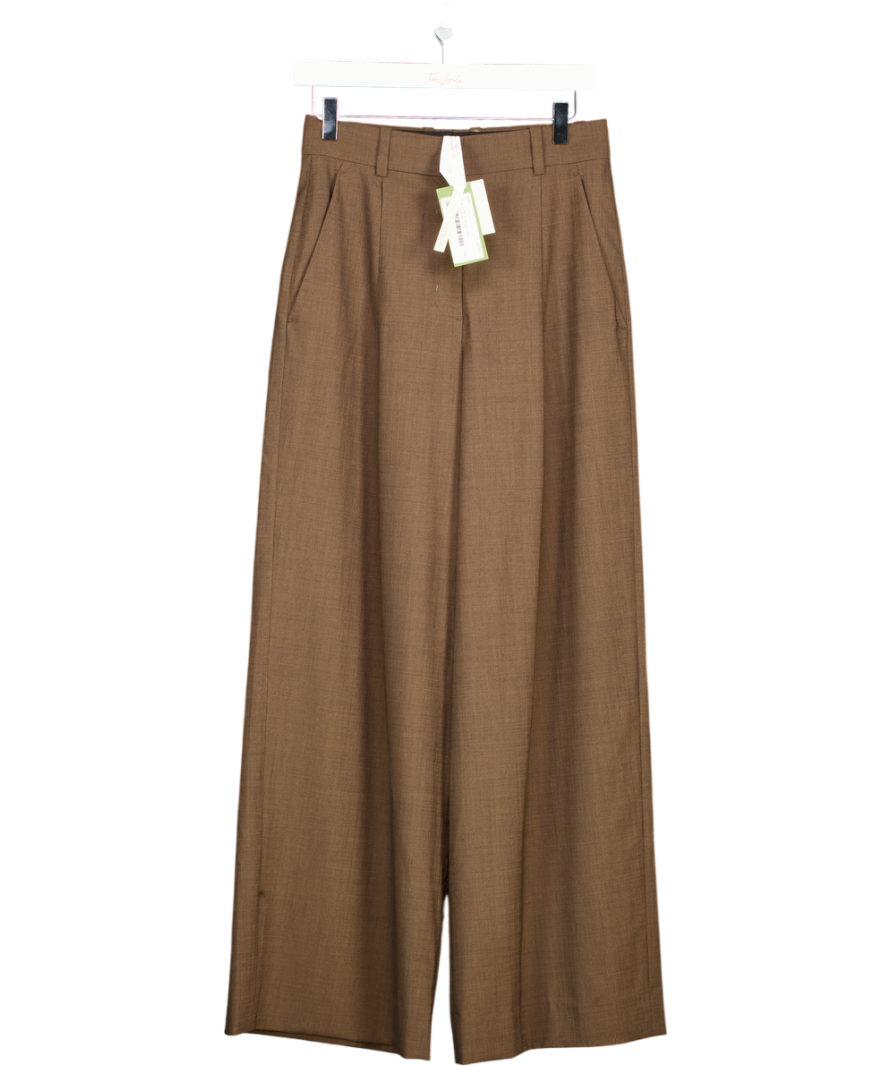 Lilysilk Brown Front-pleated Silk-wool Blend Trousers UK 6