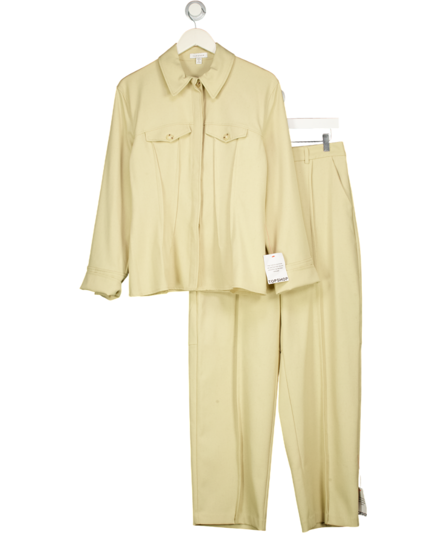 TOPSHOP 2piece Beige Tailored Shirt With Pleats & Wide Leg Slouchy Trouser Set UK 10