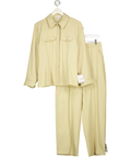 TOPSHOP 2piece Beige Tailored Shirt With Pleats & Wide Leg Slouchy Trouser Set UK 10