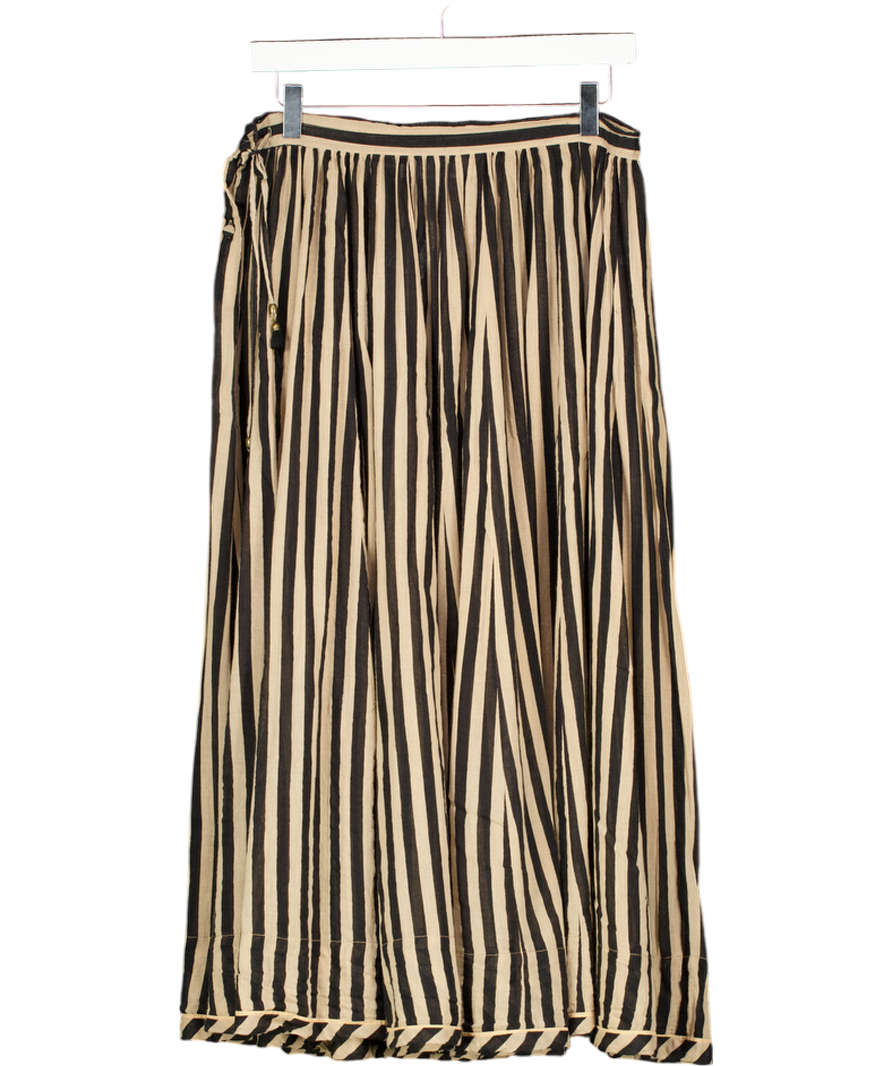 Zimmermann Black / Beige Jaya Striped Cotton-gauze Midi Skirt Sz0 UK 8