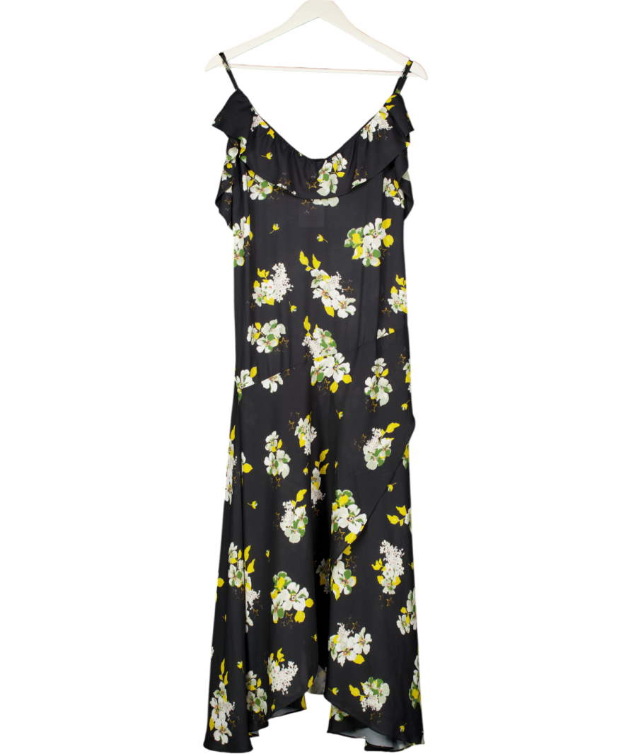 Ulrika Lundgren Black L647 Floral Asymmetrical Midi Dress UK M
