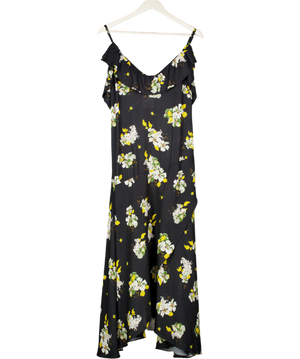 Ulrika Lundgren Black Floral Asymmetrical Midi Dress UK M