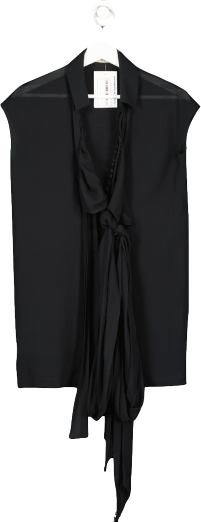 Jasmine de Milo Black Sheer Sleeveless Blouse With Tie Detail UK S