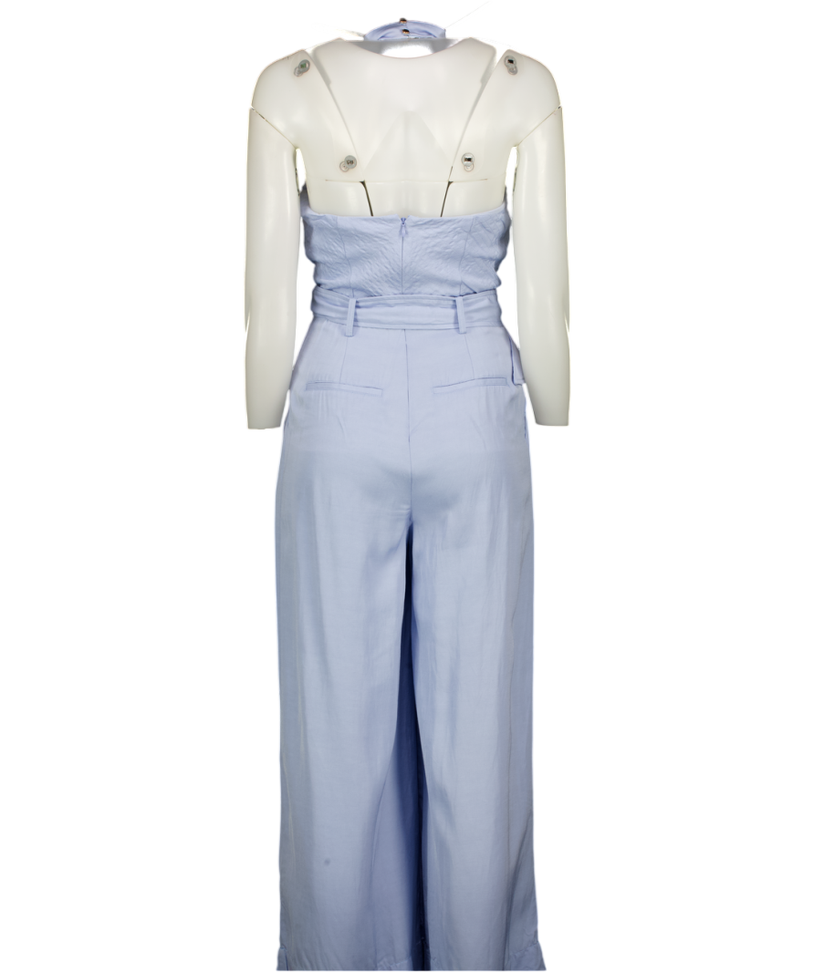 KAREN MILLEN Blue Premium Viscose Linen Cross Front Halter Belted Woven Wide Leg Jumpsuit UK 6