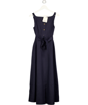 ME + EM Navy Blue Button Front Maxi Dress Crease-less Linen UK 8