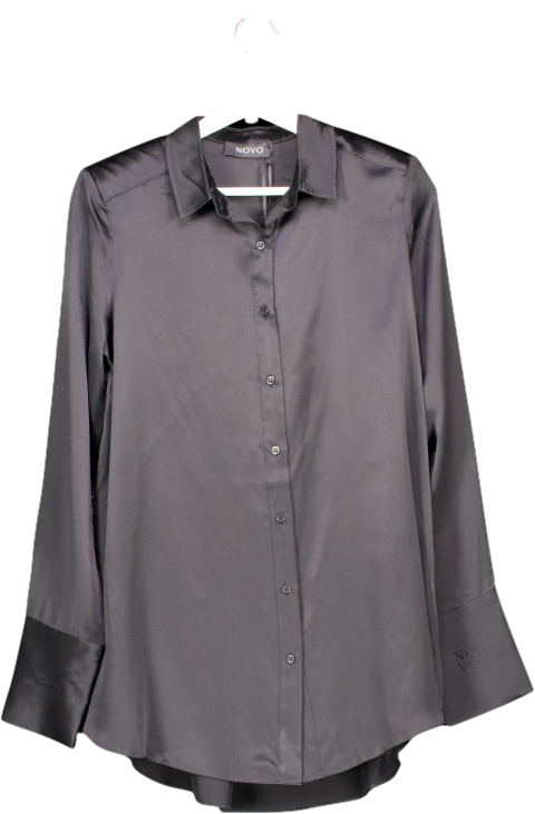 novo Black Oversized Silk Shirt With Shoulder Pads  BNWT UK 6