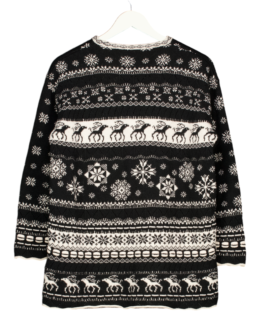 KENZO Black & White Wool Blend Intarsia Knit Reindeer Oversize Jumper UK S
