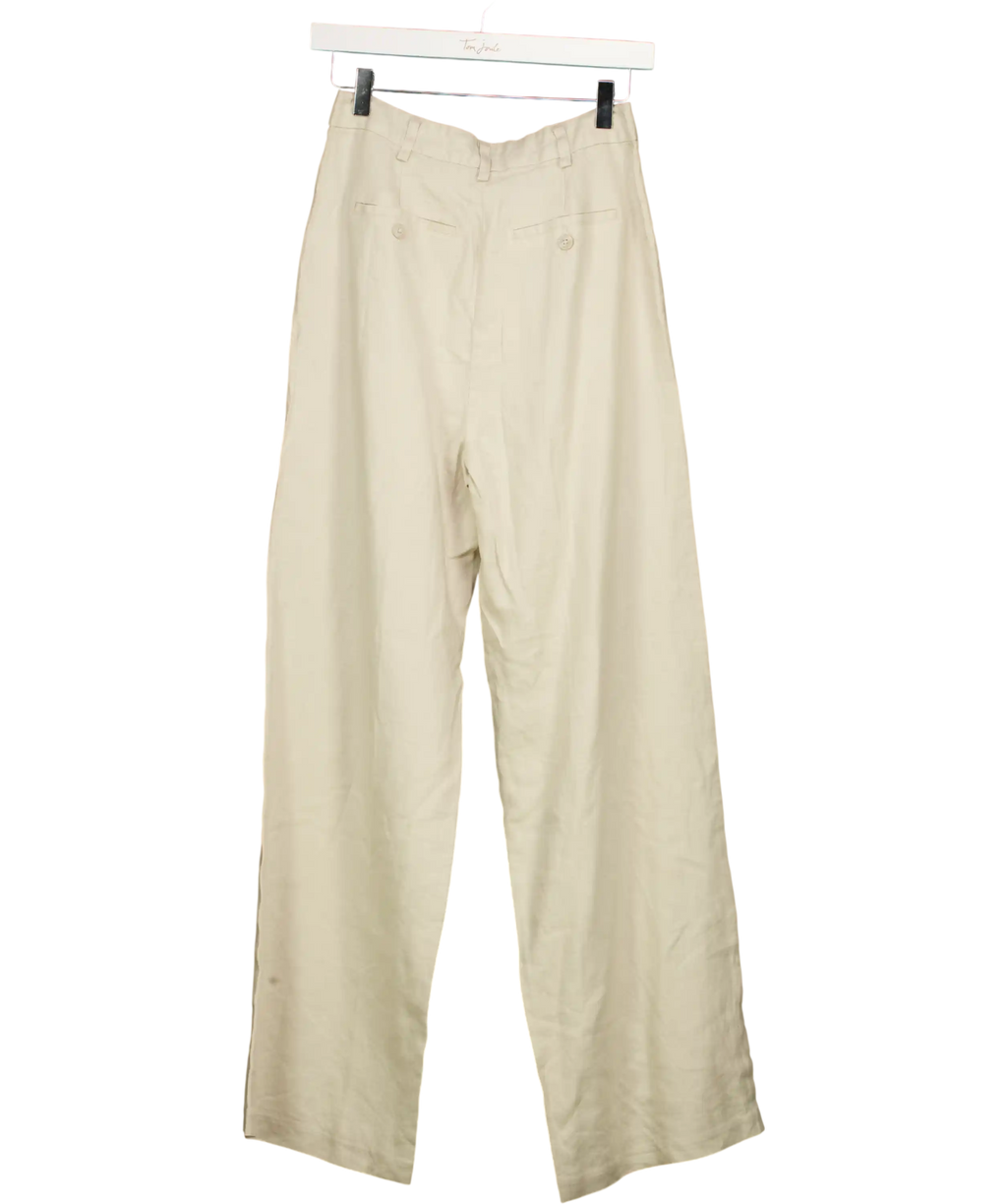 NA-KD Beige Linen Wide Leg Trousers Size Eu 36 UK 8