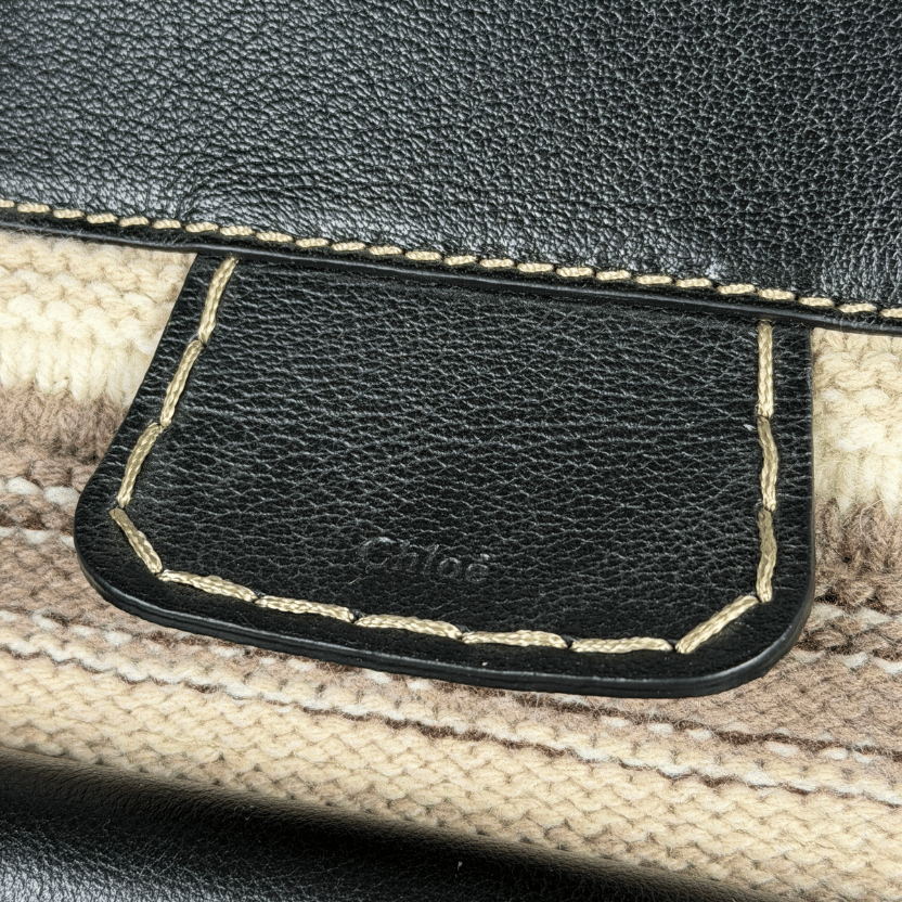 CHLOE Brown Edith Large Fringe-trimmed Striped Cashmere And Leather Tote Bag