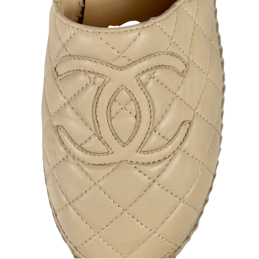 CHANEL Beige Leather Cc Quilted Espadrilles Flats UK 5 EU 38