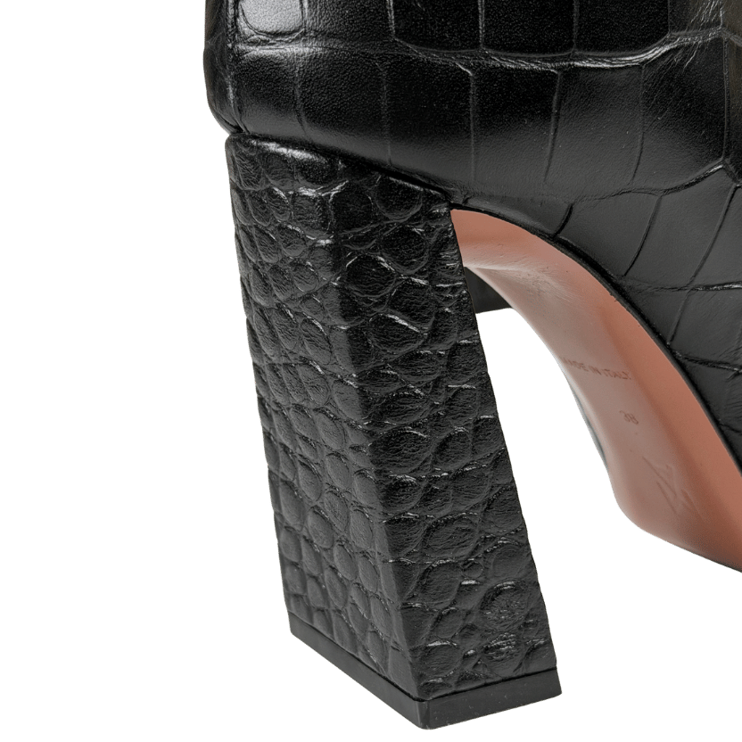AMINA MUADDII Black Leather Croc Embossed Over-the Knee Boots UK 5 EU 38