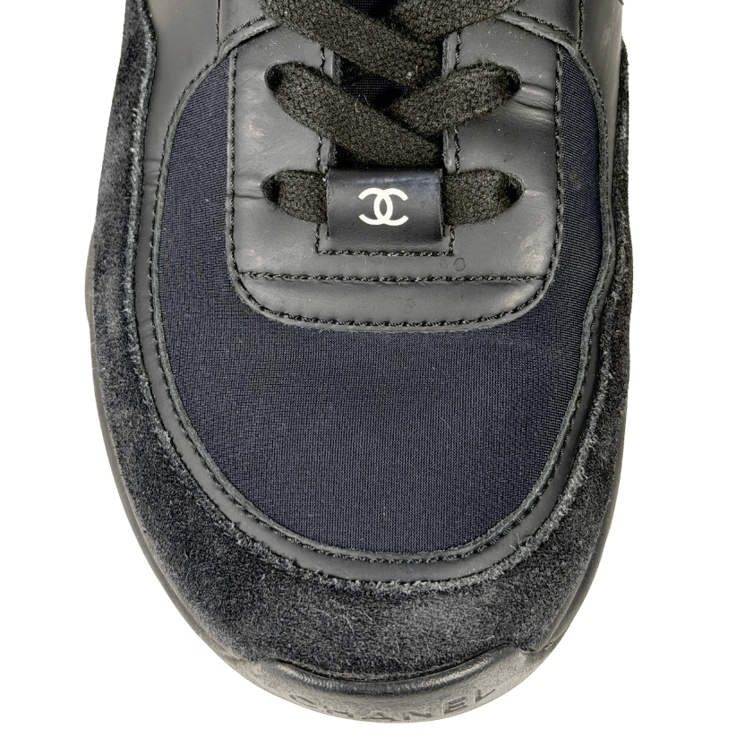 CHANEL Black Suede And Nylon CC Logo Low Top Trainers UK 5 EU 38 👠