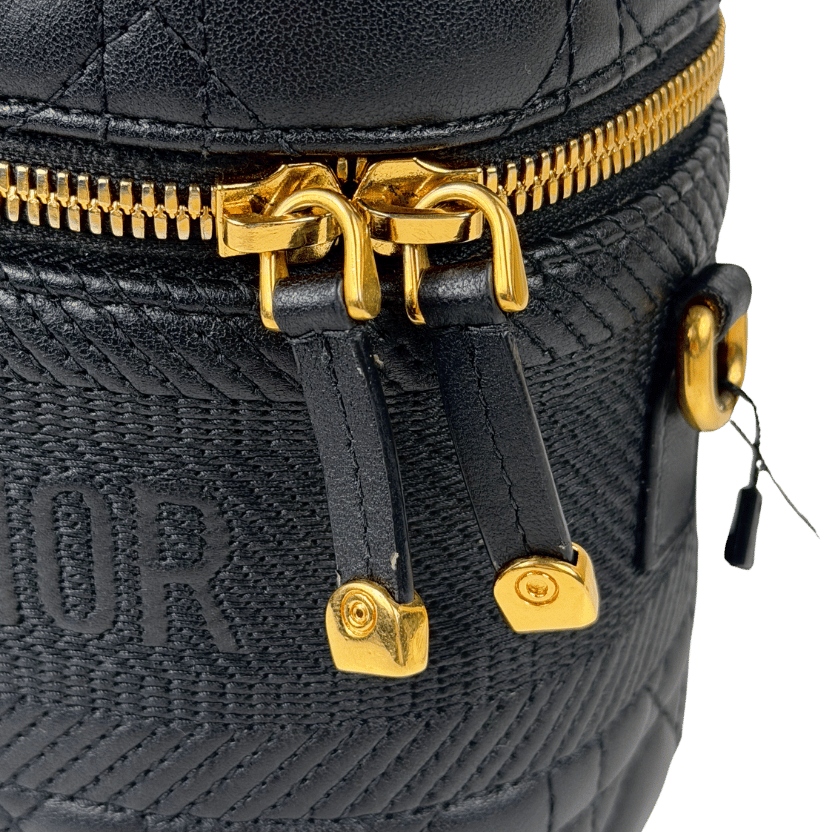 DIOR Black Small Lambskin Cannage Diortravel Vanity Case Satchel