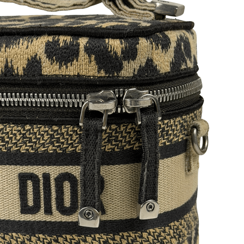DIOR Beige Mizza Embroidered Canvas Travel Vanity Bag In Leopard Print
