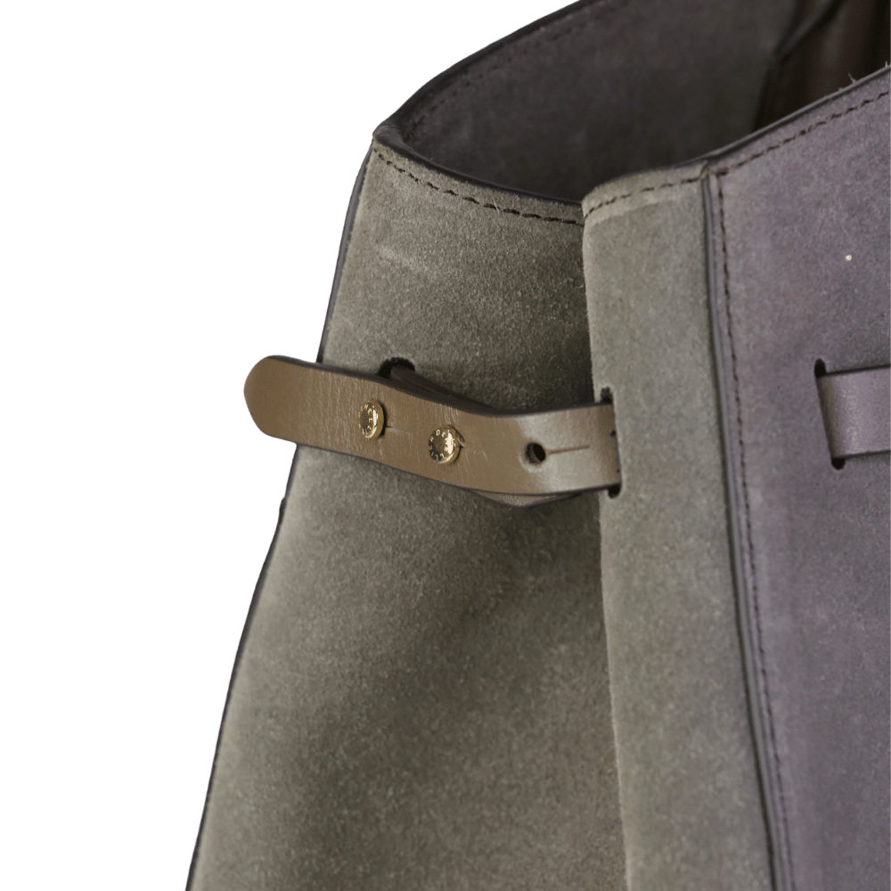 Demellier London Deep Olive Suede & Smooth Leather Hudson Bag With Shoulder Strap