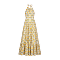 AGUA BY AGUA BENDITA Yellow Naranja Floral Cotton Poplin Maxi Halter Dress UK S