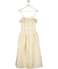 LIPSY Pale Yellow Premium 3d Flower Pearl Fit And Flare Strappy Midi Dress UK 8