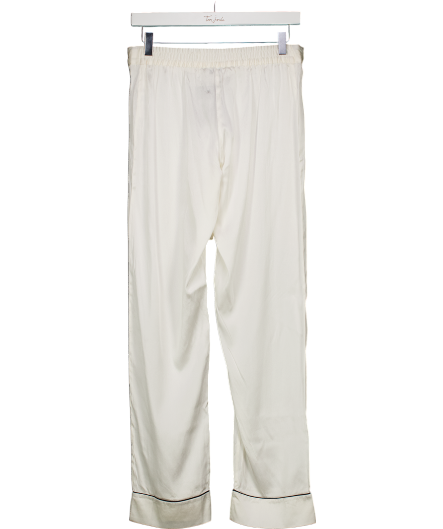 Julianne London White Silk Blend Piped Pyjama Trousers UK XS