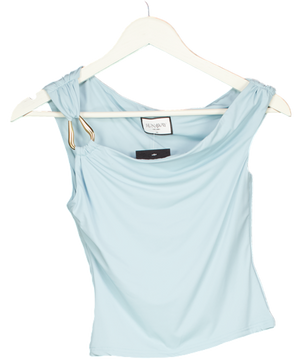 RUNAWAY THE LABEL Blue Sculptural Metal Detail Top UK XS