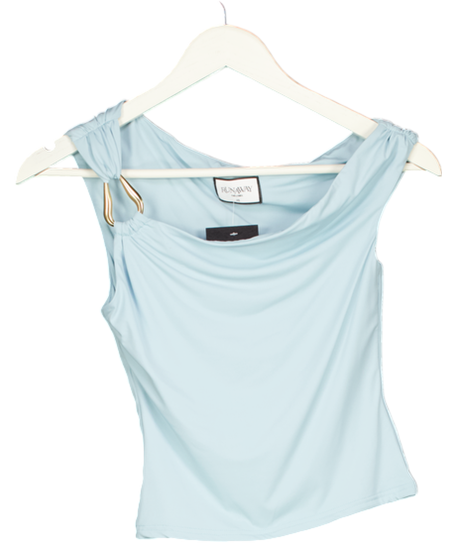 RUNAWAY THE LABEL Blue Sculptural Metal Detail Top UK XS