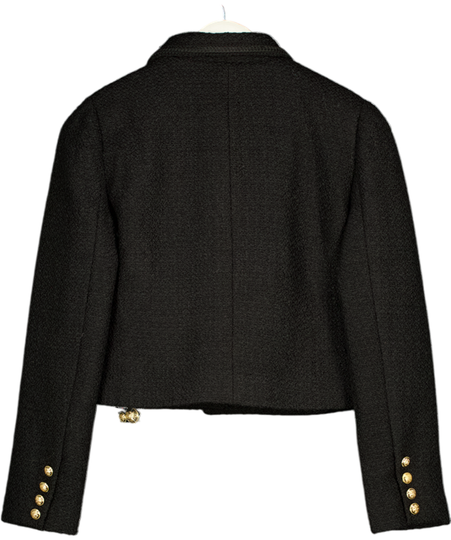 SUNSET ADORE Black Wool Tweed Cropped Blazer UK S