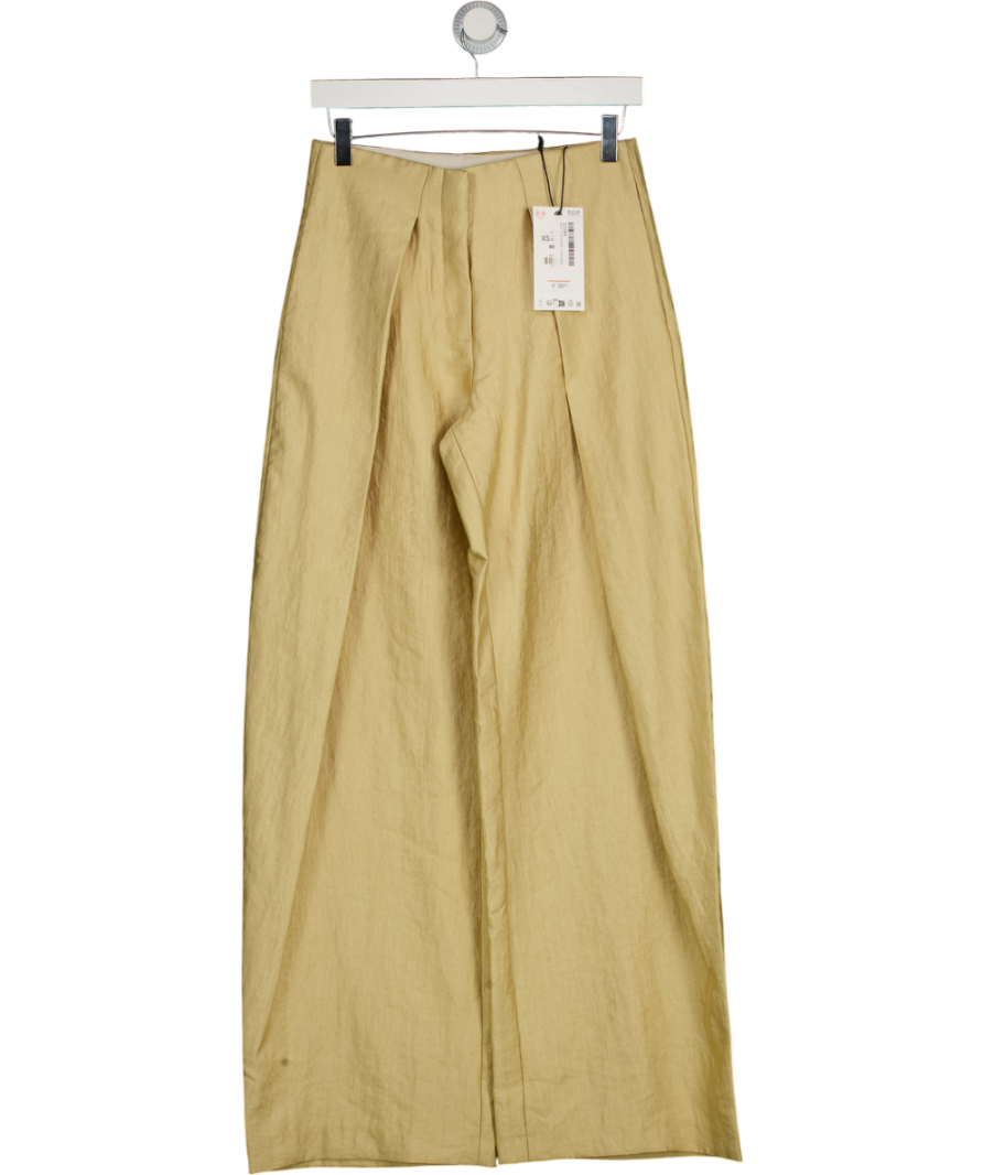 ZARA Metallic Wide-leg Pleated Trousers Zw Collection UK XS