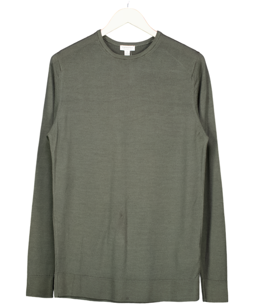Sunspel Green Extra‑fine Merino Crew Neck UK M