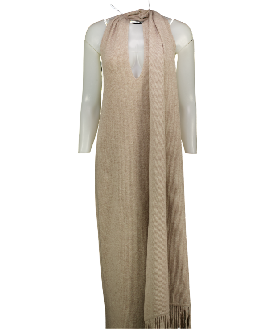CULT GAIA Beige Caia Halterneck Midi Dress UK S