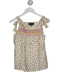 WYSE LONDON White Floral Smocked Tie Shoulder Cami Top Sz1 UK 8