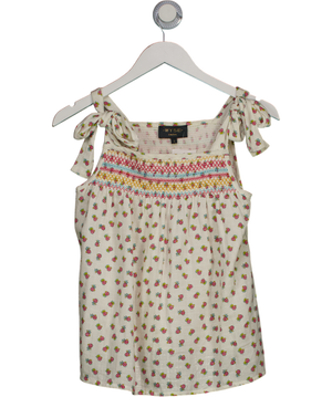 WYSE LONDON White Floral Smocked Tie Shoulder Cami Top Sz1 UK 8