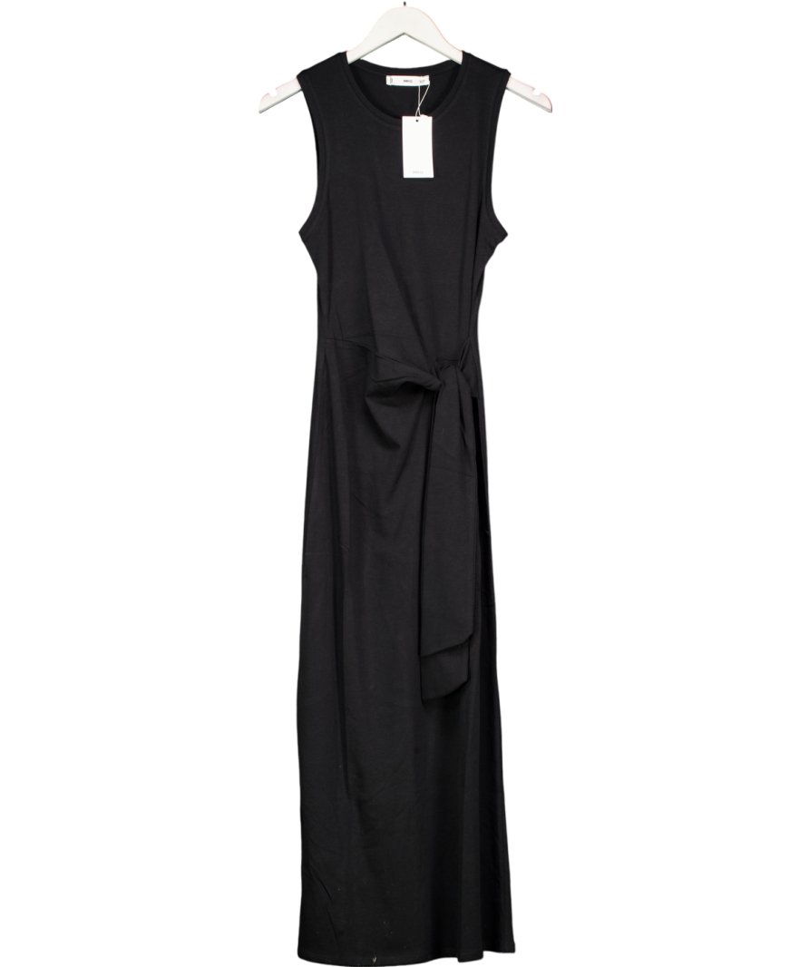 MANGO Black Cotton Midi-dress With Knot Detail UK S