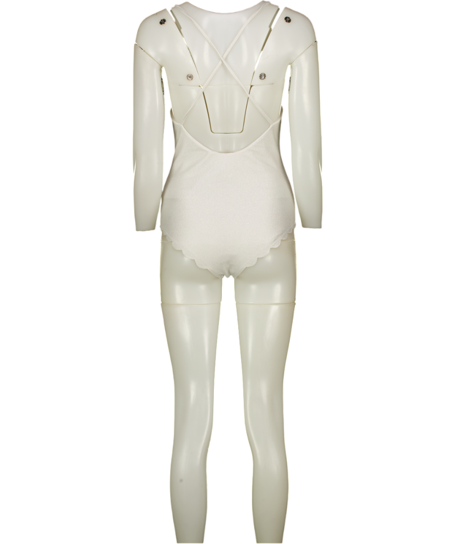 MARYSIA Metallic White Scalloped Edges Detail Swimsuit UK M