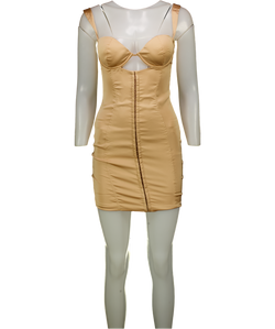 Oh Polly Champagne Beige Satin Corset Mini Dress UK 8